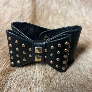 Black Studded Leather Bow Cuff Bracelet
